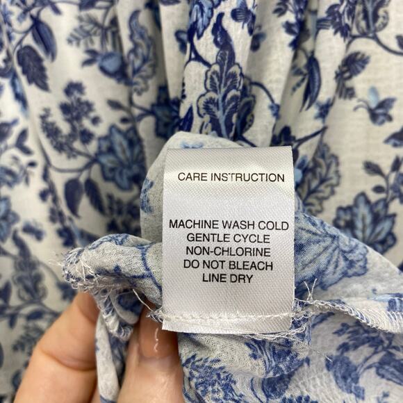 Super Natural Secret Mission Floral Chiffon Smocked Greenport Dress Blue Sz M - Picture 10 of 13